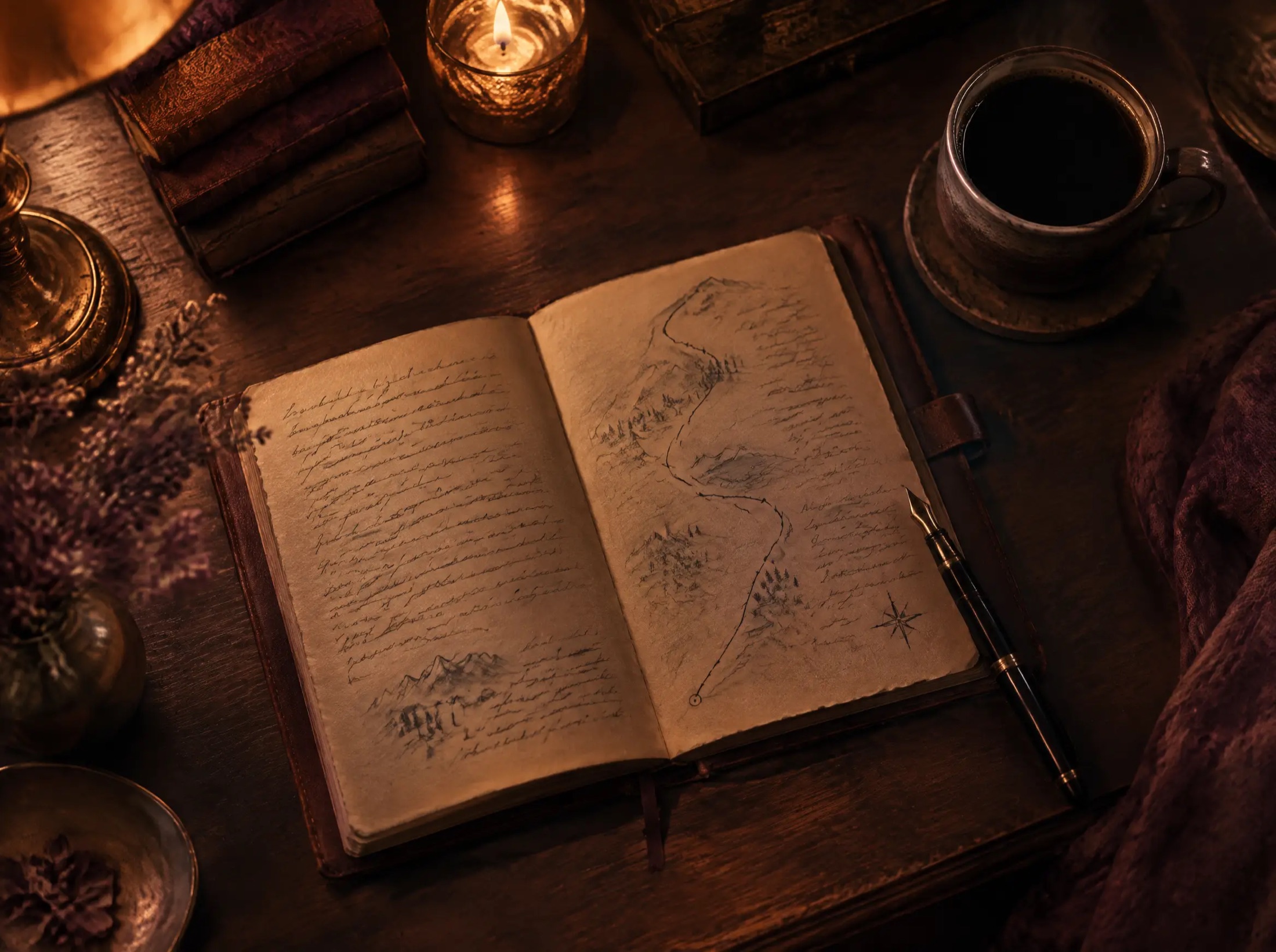 Caderno aberto com um plano escrito à mão